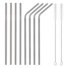 Load image into Gallery viewer, Ecowaare Reusable Stainless Steel Straws, Set of 8, 4 Straight, 4 Bent, 2 brushes included,10.5 inch Ultra Long