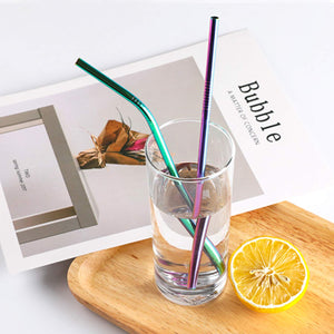 Ecowaare Reusable Stainless Steel Straws, 4 Straight+4 Bent+2 Brushes,10.5 inch Ultra Long, Rainbow Color