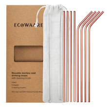 Load image into Gallery viewer, Ecowaare Reusable Stainless Steel Straws, 4 Straight+4 Bent+2 Brushes,10.5 inch Ultra Long, Rose Gold Color