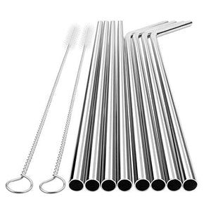Ecowaare Reusable Stainless Steel Straws, Set of 8, 4 Straight+4 Bent+2 Brushes, 8.5'' Length