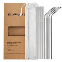 Load image into Gallery viewer, Ecowaare Reusable Stainless Steel Straws, Set of 8, 4 Straight, 4 Bent, 2 brushes included,10.5 inch Ultra Long