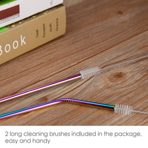 Ecowaare Reusable Stainless Steel Straws, 4 Straight+4 Bent+2 Brushes,10.5 inch Ultra Long, Rainbow Color