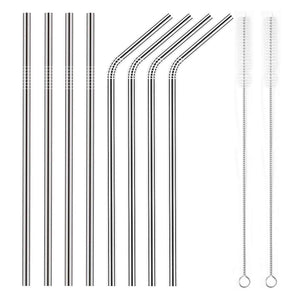 Ecowaare Reusable Stainless Steel Straws, Set of 8, 4 Straight, 4 Bent, 2 brushes included,10.5 inch Ultra Long