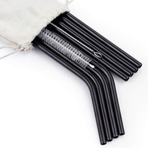 Ecowaare Reusable Stainless Steel Straws, 4 Straight+4 Bent+2 Brushes,10.5 inch Ultra Long, Black Color