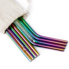 Load image into Gallery viewer, Ecowaare Reusable Stainless Steel Straws, 4 Straight+4 Bent+2 Brushes,10.5 inch Ultra Long, Rainbow Color
